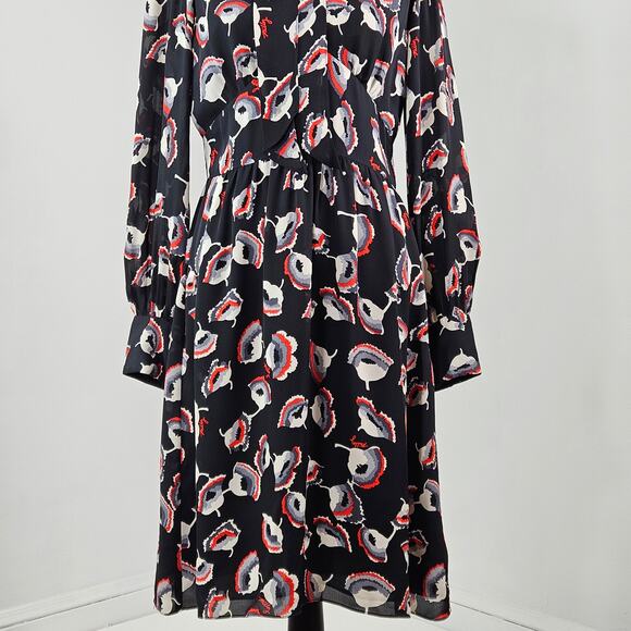 Milly Women's Poppy Floral Print Silk Black Red Dress | FLAWS | 8 - Picture 6 of 16